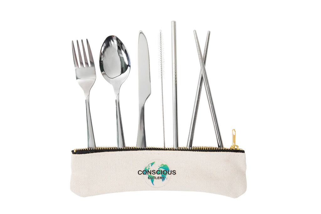 Bamboo Utensil Travel Set, with Hemp Cover